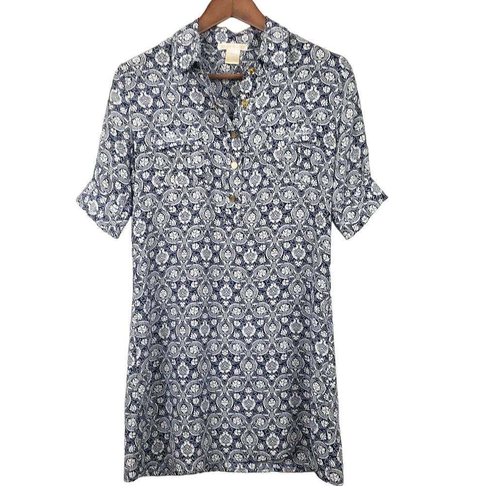 Gold Hawk Silk Print Shirt Dress - XS